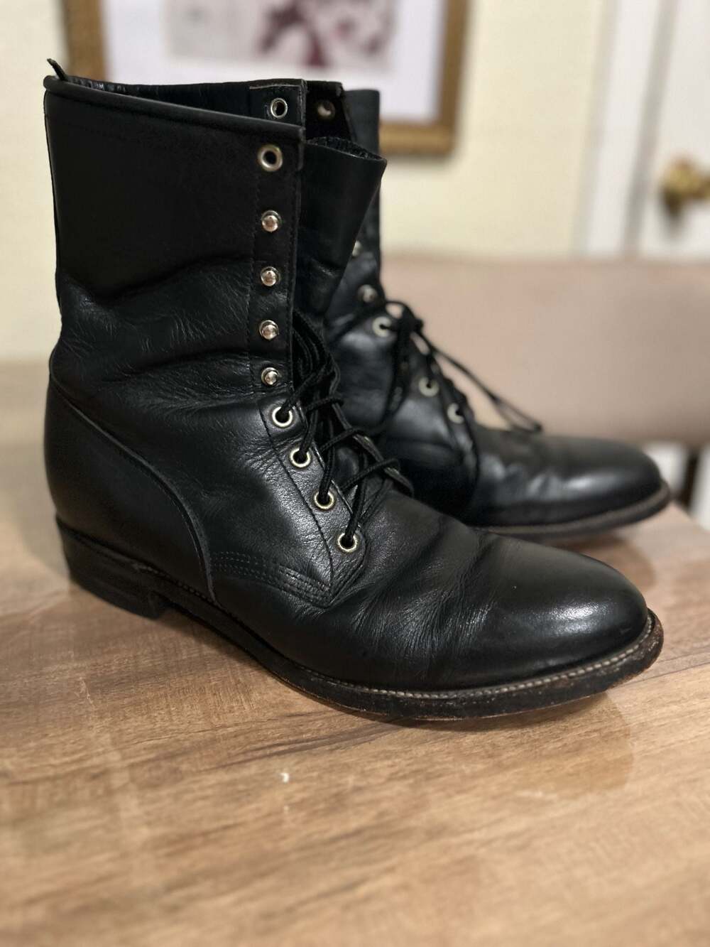 Vintage Justin Lace-Up Leather Work Combat Boots, Style 0506, Made in USA - Picture 4 of 6